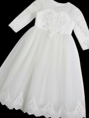 NWOT Flower Girl Communion Dress White Lace & Tulle Gown Sz 8-9 Wedding Formal